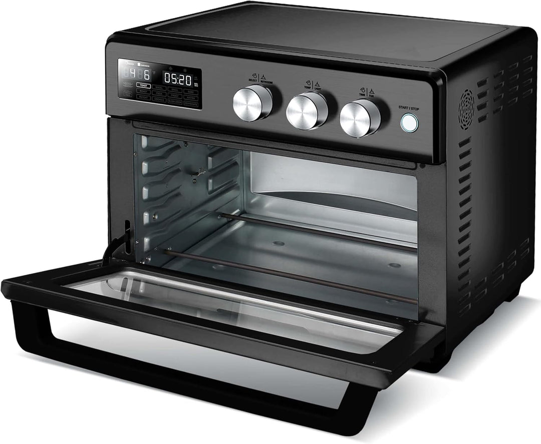 TurboTronic digitaler Heissluftofen - XXL 32 Liter mit Drehspiess für Hähnchen 5 in1 Mini Backofen,