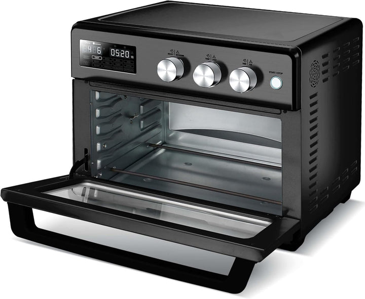 TurboTronic digitaler Heissluftofen - XXL 32 Liter mit Drehspiess für Hähnchen 5 in1 Mini Backofen,