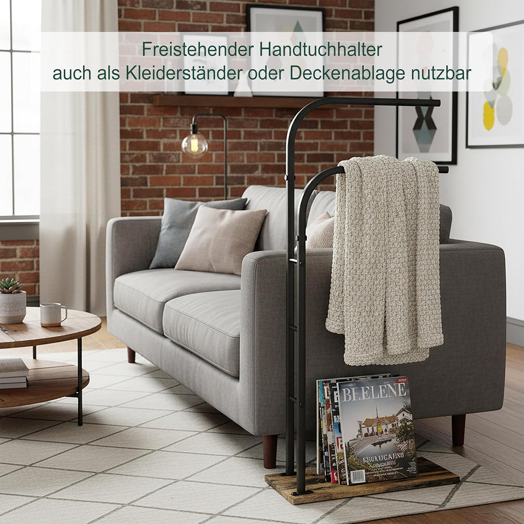 Relaxdays Handtuchständer mit Ablage, HxBxT: 80,5x40x24 cm, Industrial, 2 Stangen, Handtuchhalter, D