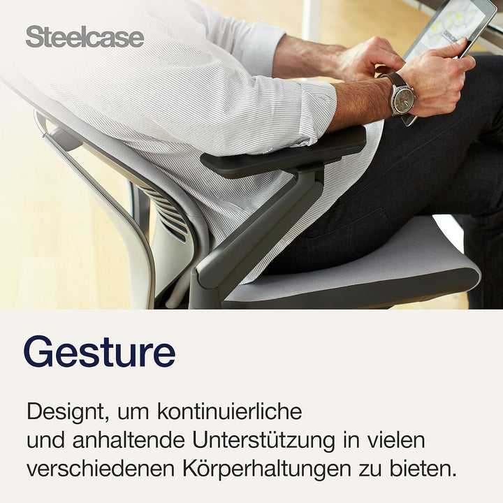 Steelcase Gesture Ergonomischer Bürostuhl mit 360° Armlehnen und 3D-Live Back Lumbalstütze Sturmhori