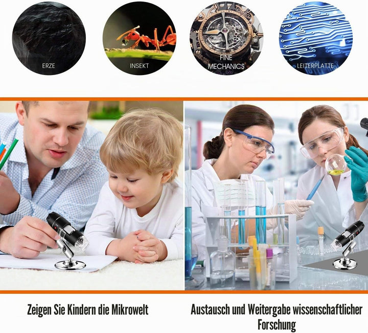Jiusion 40-1000x Vergrösserung Endoskop, 8 LED USB 2.0 Digital Mikroskop, Mini Kamera mit OTG Adapte