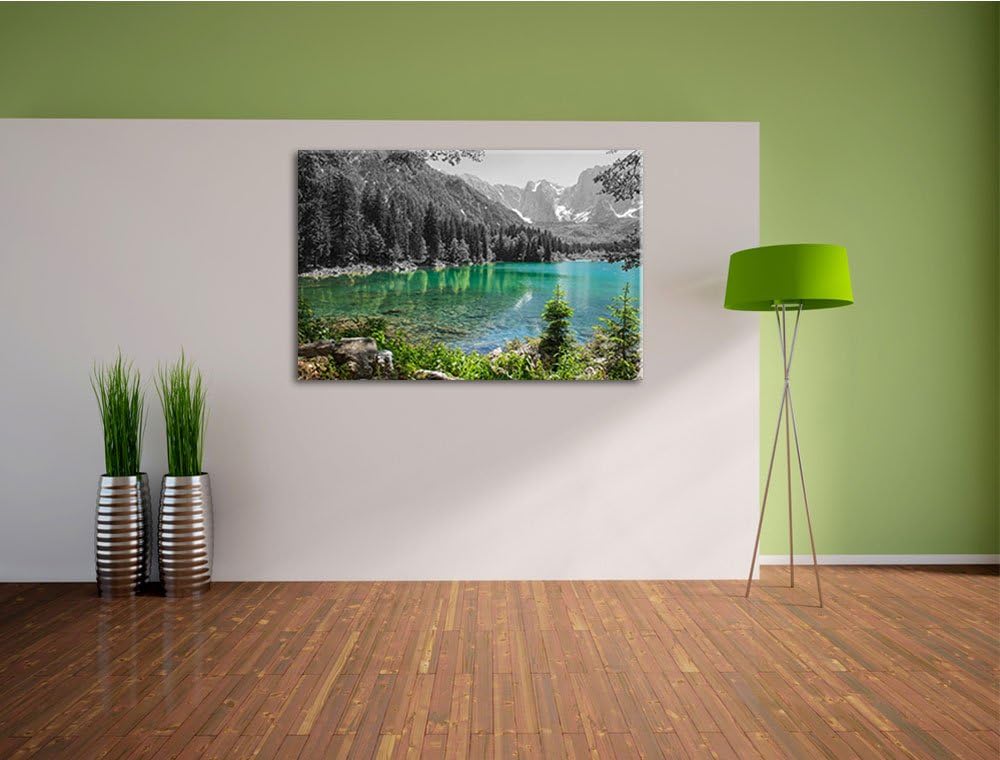 schöner See in einer Berglandschaft schwarz/weiss Format: 100x70 auf Leinwand, XXL riesige Bilder fe