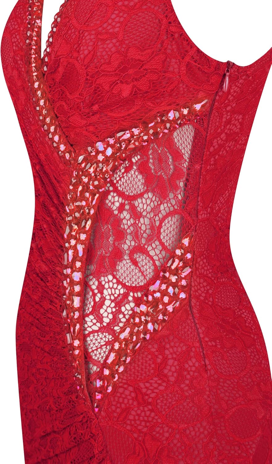 Angel-fashions Damen V-Ausschnitt Spitze Teilt Gekräuselt Bördeln Mantel Hochzeitskleid, Rot