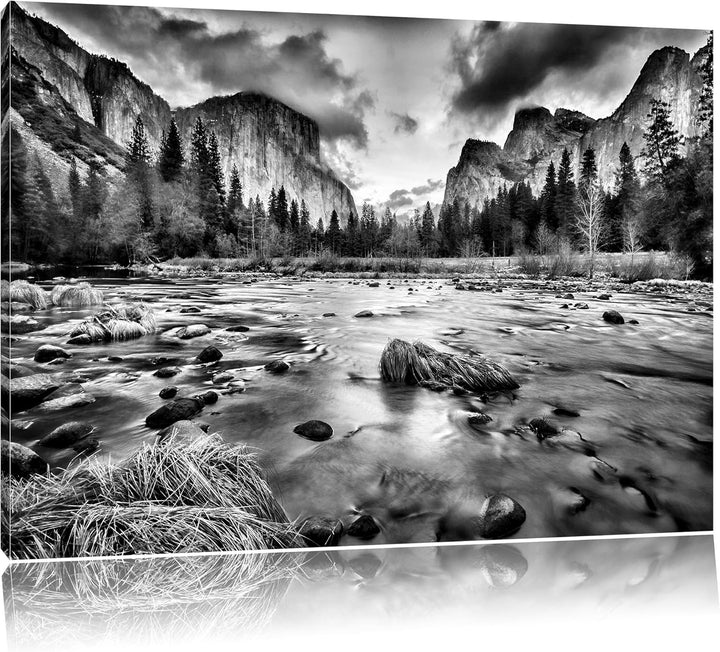 Pixxprint Seichter Fluss im Herbst / 100x70cm Leinwandbild bespannt auf Holzrahmen/Wandbild Kunstdru