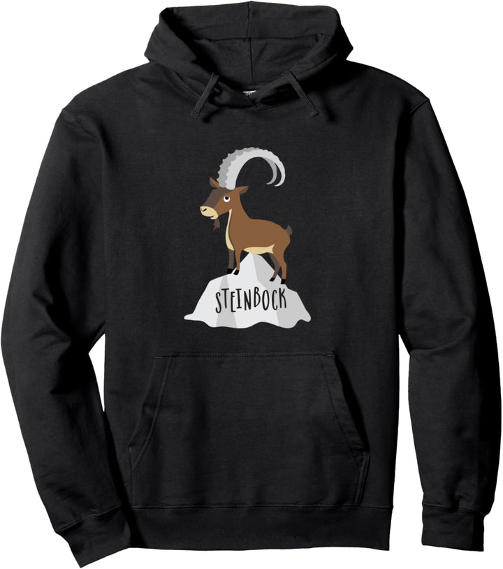 Lustiger Steinbock auf Felsen Berge Natur Gipfel Abenteuer Pullover Hoodie