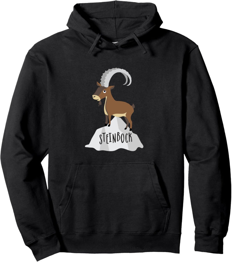 Lustiger Steinbock auf Felsen Berge Natur Gipfel Abenteuer Pullover Hoodie