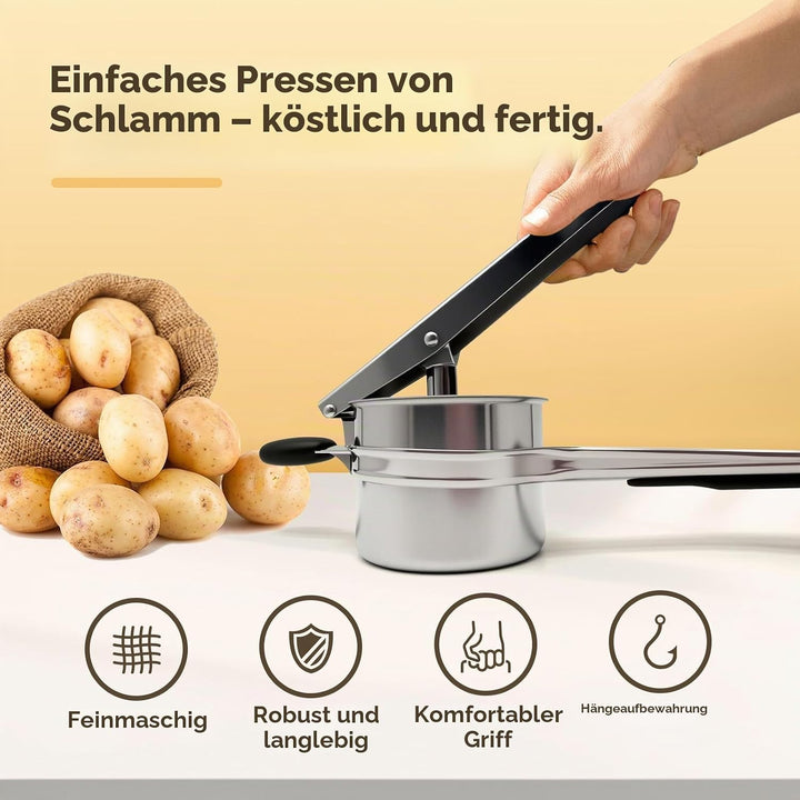 Kartoffelpresse Edelstahl, Kartoffelpresse mit 3 Austauschbaren Scheiben für Kartoffelbrei, Gemüsebr
