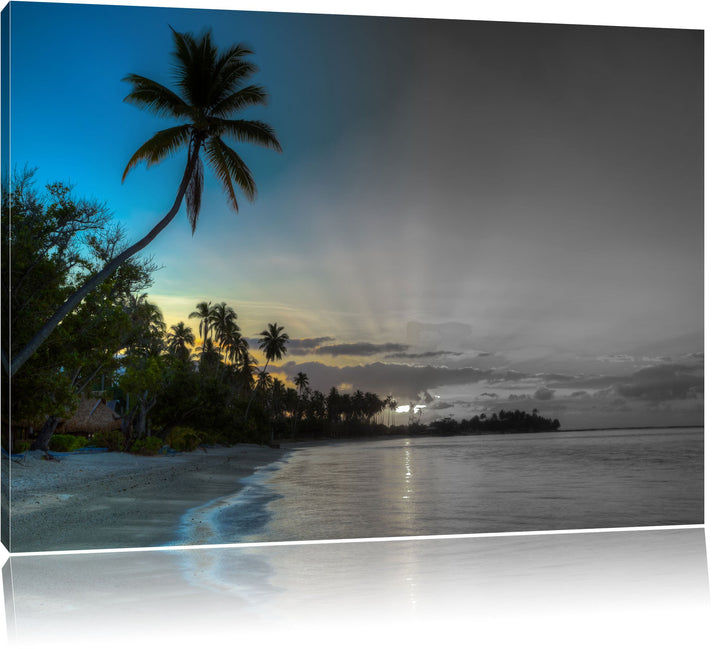 schöner Strand beim Sonnenuntergang schwarz/weiss Format: 100x70 auf Leinwand, XXL riesige Bilder fe