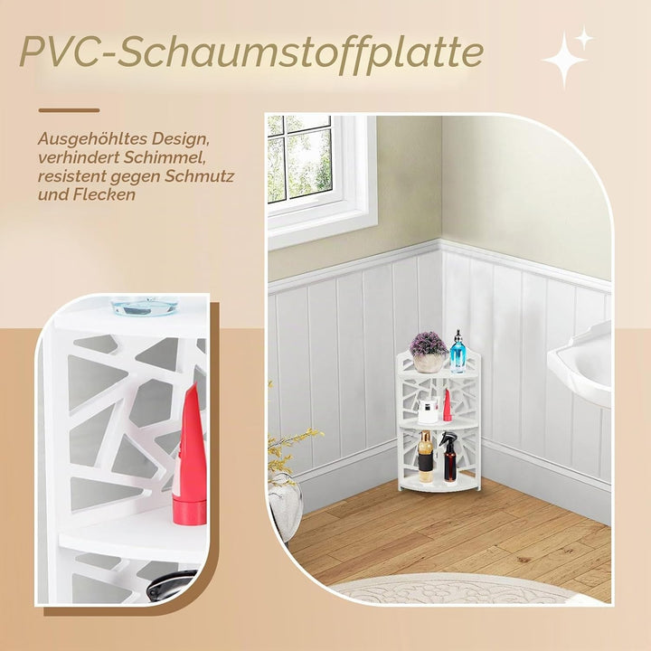 HERCHR 3-stöckiger Eckregal freistehend aus PVC, schraubenlose Montage Eckablage für Bad Dusche Küch