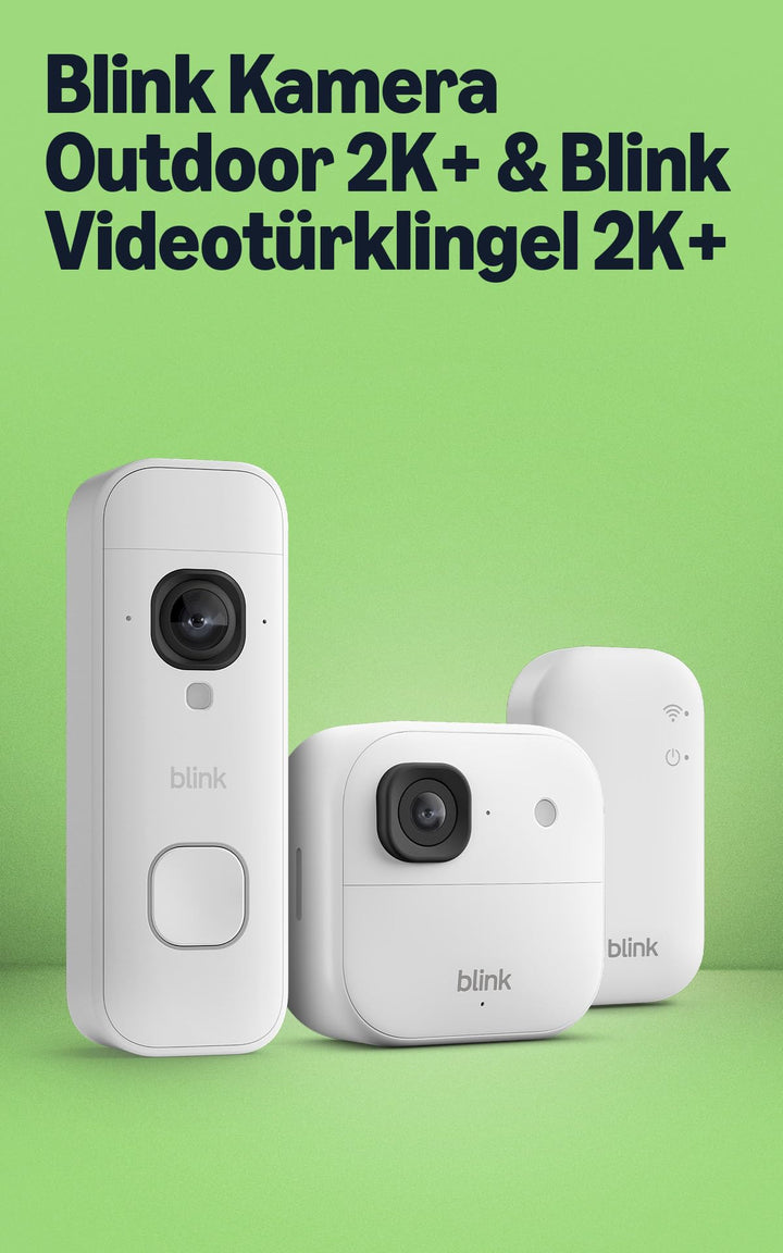 Blink Outdoor 2K+ Kameras mit Blink Videotürklingel 2K+ (neueste Generation), Weiss, inkl. Sync Modu