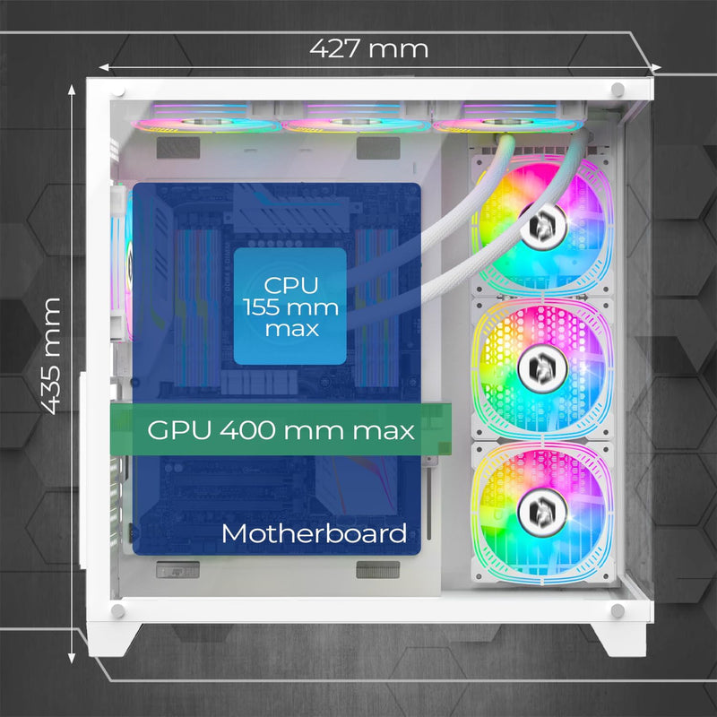Empire Gaming - (2024 Neu) Gamer PC-Gehäuse CL-242 – ARGB Medium Tower ATX, Micro-ATX und ITX – 7 Lü