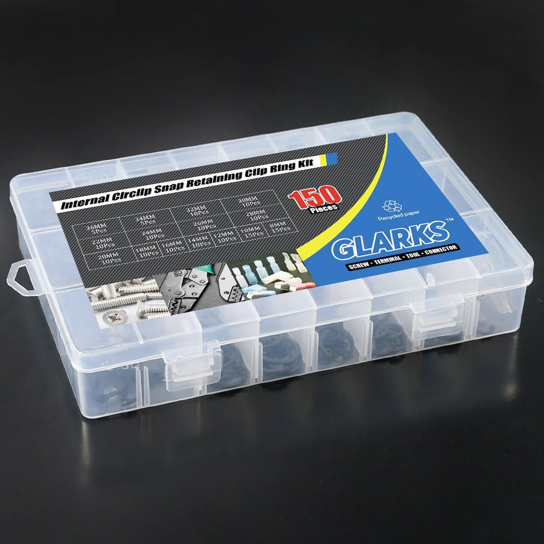 Glarks 150 Stück 15 Grössen metrische Legierung Stahl Interne Sicherungsringe Sicherungsring Sortime
