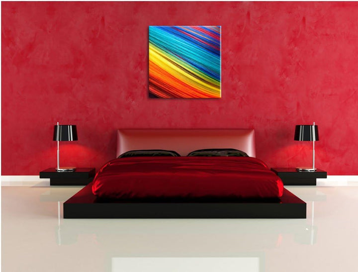 Bunte Streifen, Format: 70x70 auf Leinwand, XXL riesige Bilder fertig gerahmt mit Keilrahmen, Kunstd