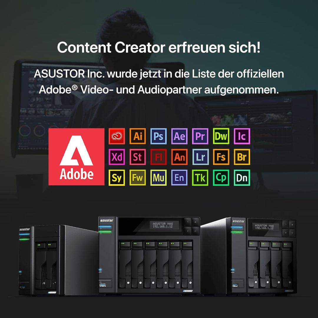 Asustor Lockerstor 4 Gen 2 AS6704T | 4 Bay NAS - Netzwerkspeicher Gehäuse, Quad Core 2.0GHz CPU, 4 M