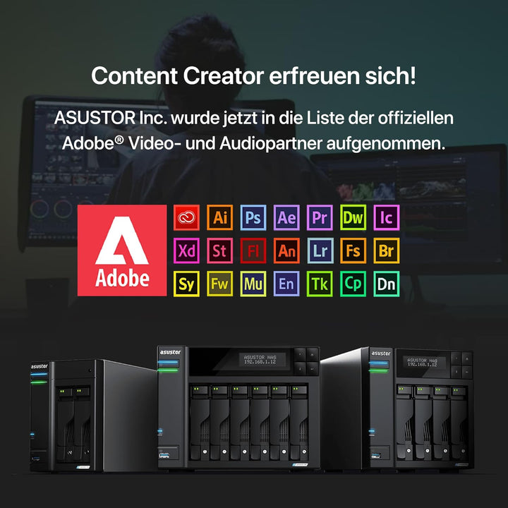Asustor Lockerstor 4 Gen 2 AS6704T | 4 Bay NAS - Netzwerkspeicher Gehäuse, Quad Core 2.0GHz CPU, 4 M