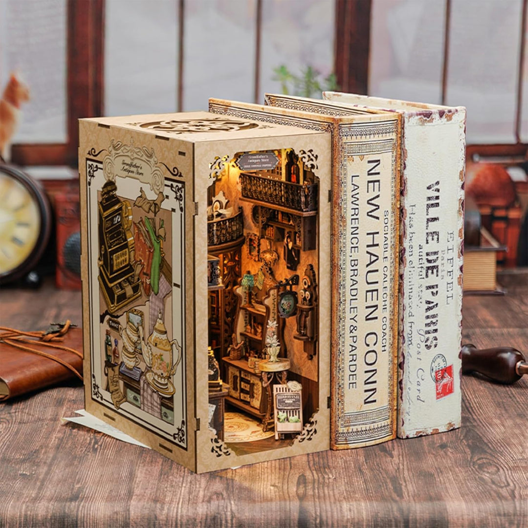 CUTEBEE DIY Book Nook Kit,Puppenhaus Miniatur Haus mit Möbeln and Staubschutz, Booknook Miniature Ho