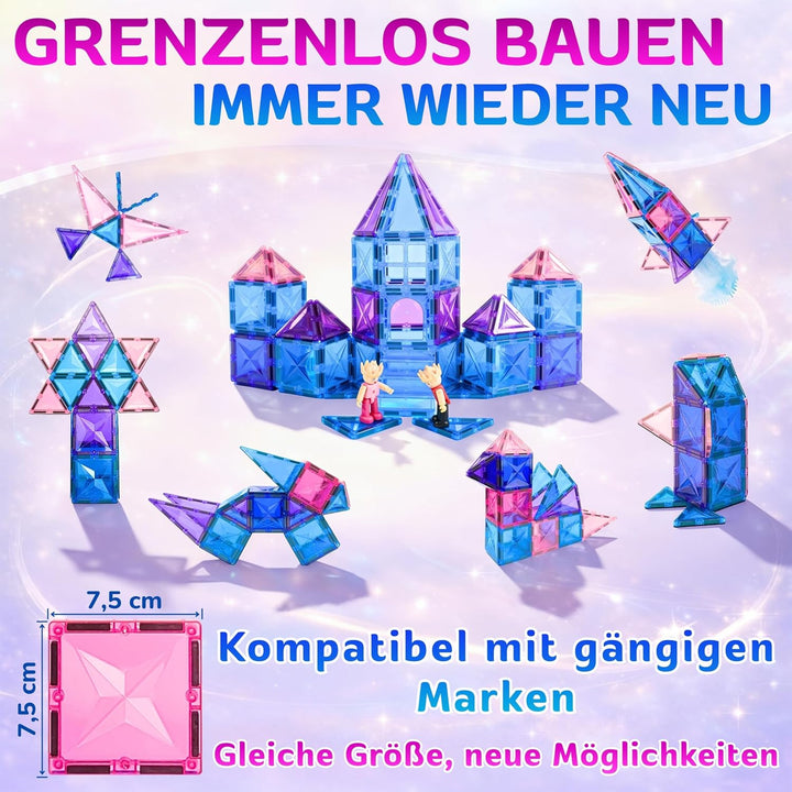 Magnetische Bausteine 60 Teile, Magnetsteine und Magnetspielzeug, Montessori Sensorik Spielzeug ab 3