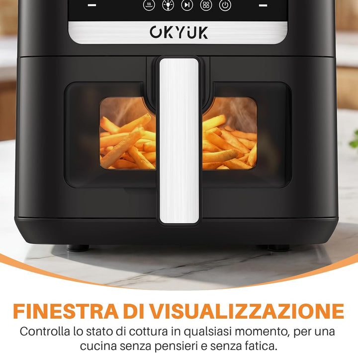 OKYUK Heissluftfritteuse 6L Airfryer mit Sichtfenster - 1200W Friteuse ohne Öl mit Heissluftfriteuse