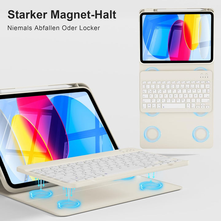 Hülle mit Tastatur für iPad A16 11/10 Generation (2025/2022, 11/10.9 Zoll) - QWERTZ Deutsches Layout