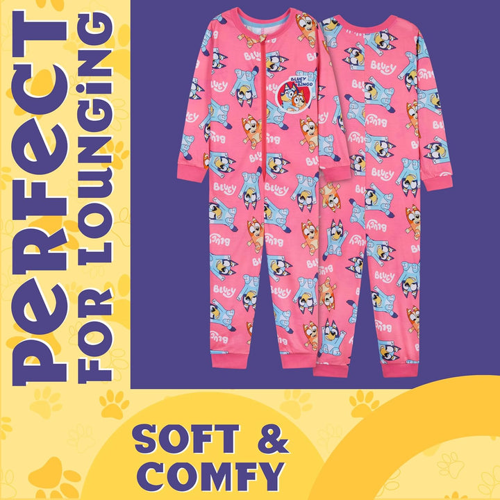 BlueY Mädchen Jumpsuit mit Bündchen an Ärmeln und Knöcheln, Warmer Schlafanzug Kinder, Kinder Rosa 2