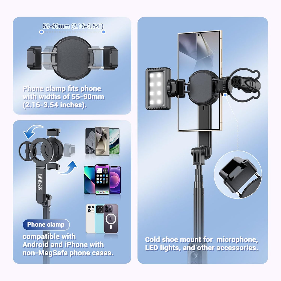 JJC Magnet Selfie Stick Stativ, 101,6 cm ausziehbares Handy Stativ mit Bluetooth Fernbedienung für i