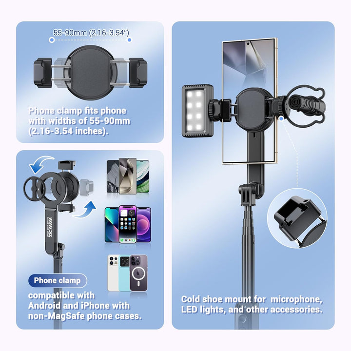 JJC Magnet Selfie Stick Stativ, 101,6 cm ausziehbares Handy Stativ mit Bluetooth Fernbedienung für i