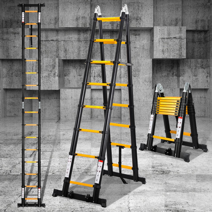 Eulenke teleskopleiter klappleiter 2,5M+2,5M Aluleiter 8+8 Stufen Stehleiter Klappleiter, 150 kg Bel