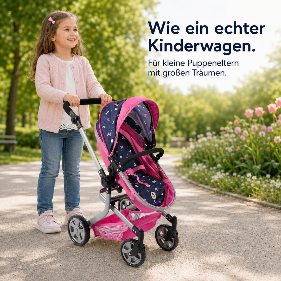 Bayer Chic 2000 595-33 Puppenwagen Mika, 2in1 Kombipuppenwagen für Kinder von 4 bis 8 Jahren, Butter