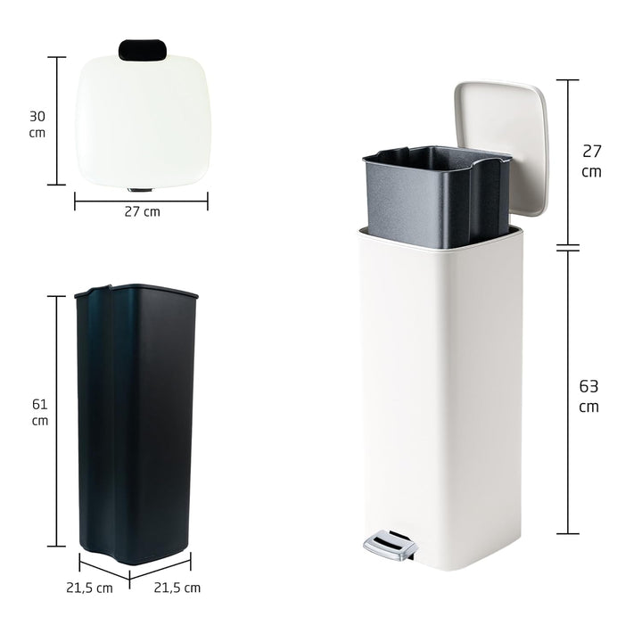 Amig - Mülleimer mit Pedal 30Liter - hygienische progressive Öffnung - für Haushaltsgebrauch - 27 x