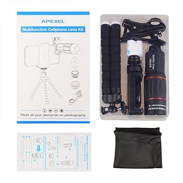 APEXEL Camera Lens Kit 18x Monocular Telescope, 0,63x Weitwinkel, 15x Makroobjektiv, 198 ° Fisheye-O