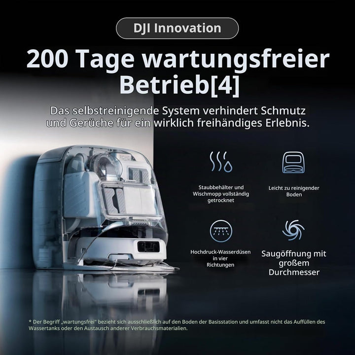 DJI ROMO P mit Wischmopp, Saugroboter mit Wischfunktion, 25.000 Pa Saugkraft, Hinderniserkennung auf