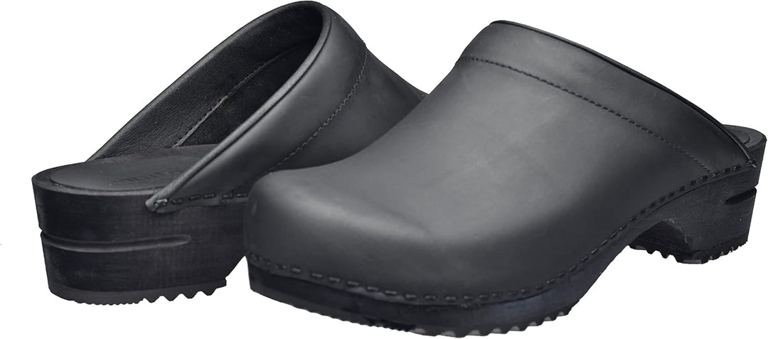 Sanita Christian offener Clog | Original handgemacht | Leder-Holzclogs für Männer 47 EU Schwarz, 47