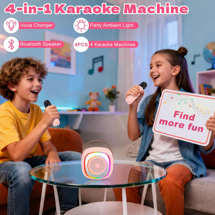 Karaoke Maschine Kinder, Mini Karaoke Maschine mit 2 Mikrofonen,Tragbarer Bluetooth-Lautsprecher mit