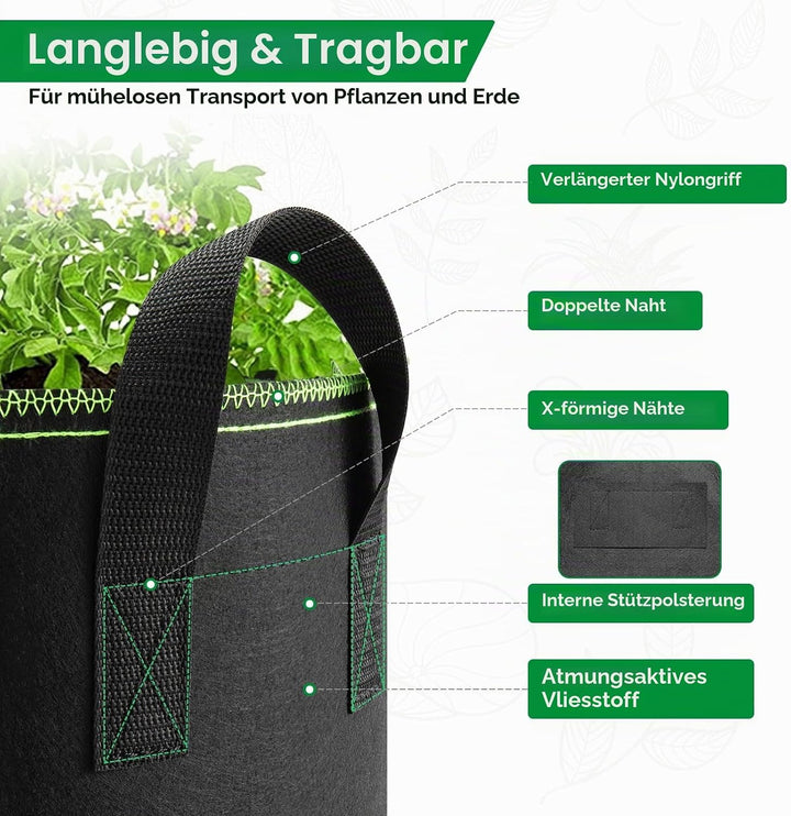 5X 40L Pflanzsack mit Umtopfmatte, Vlies Stoff Pflanzsäcke mit Griffe, Stofftopf mit 100cm x 100cm P