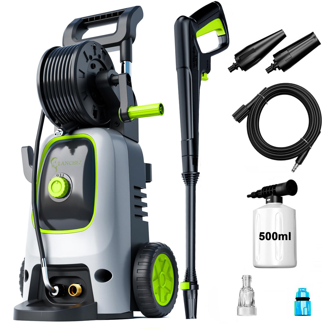 Hochdruckreiniger 120 bar 360 L/h, 7-in-1 Zubehör Set mit 500 ml Schaumsprüher, Schnellkupplungen, S
