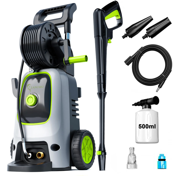 Hochdruckreiniger 120 bar 360 L/h, 7-in-1 Zubehör Set mit 500 ml Schaumsprüher, Schnellkupplungen, S