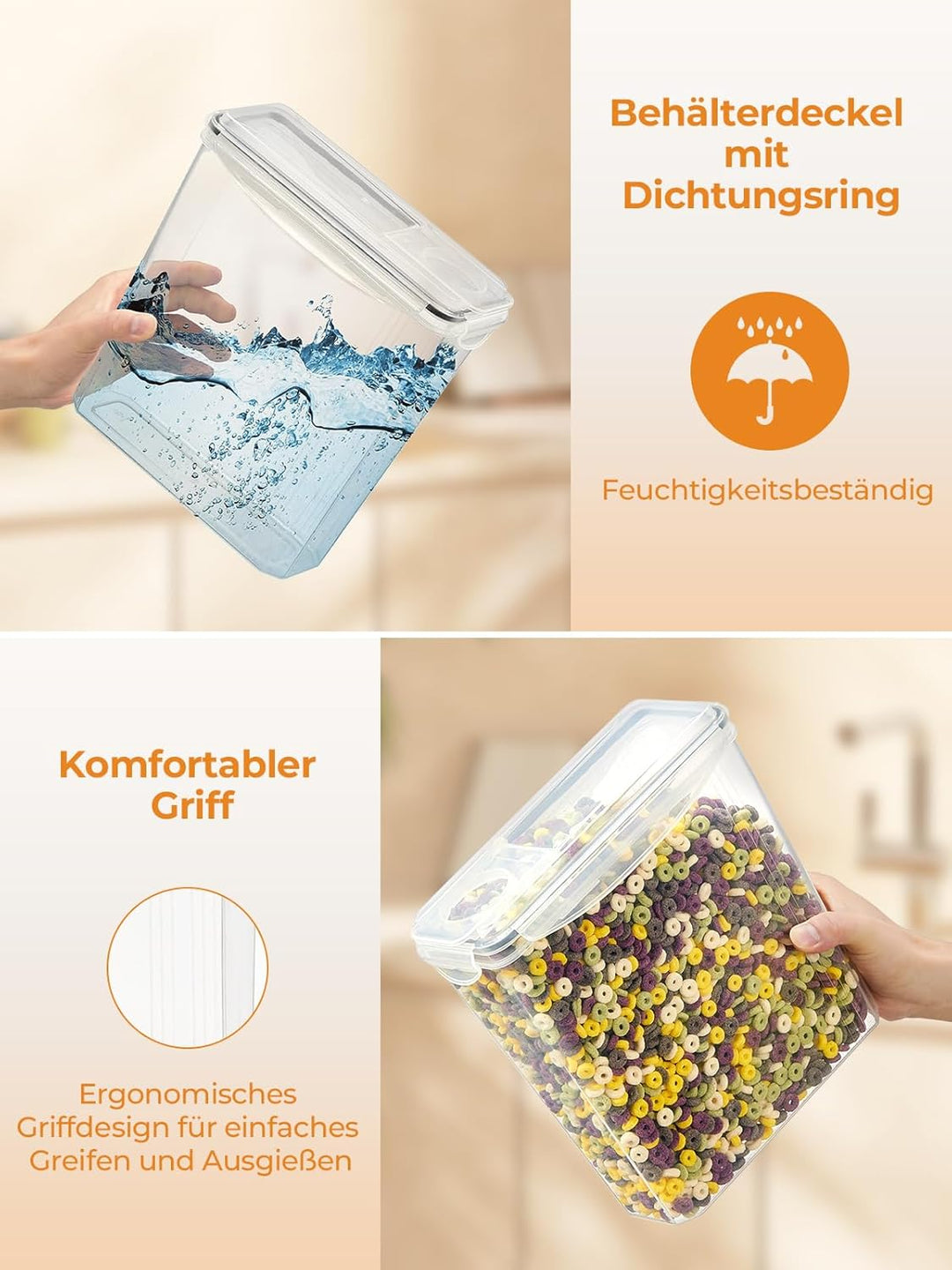 FOHERE Vorratsdosen mit Deckel Luftdicht Set of 4, 3.7L, Plastik Aufbewahrungsbox BPA-frei, Müsli Sc