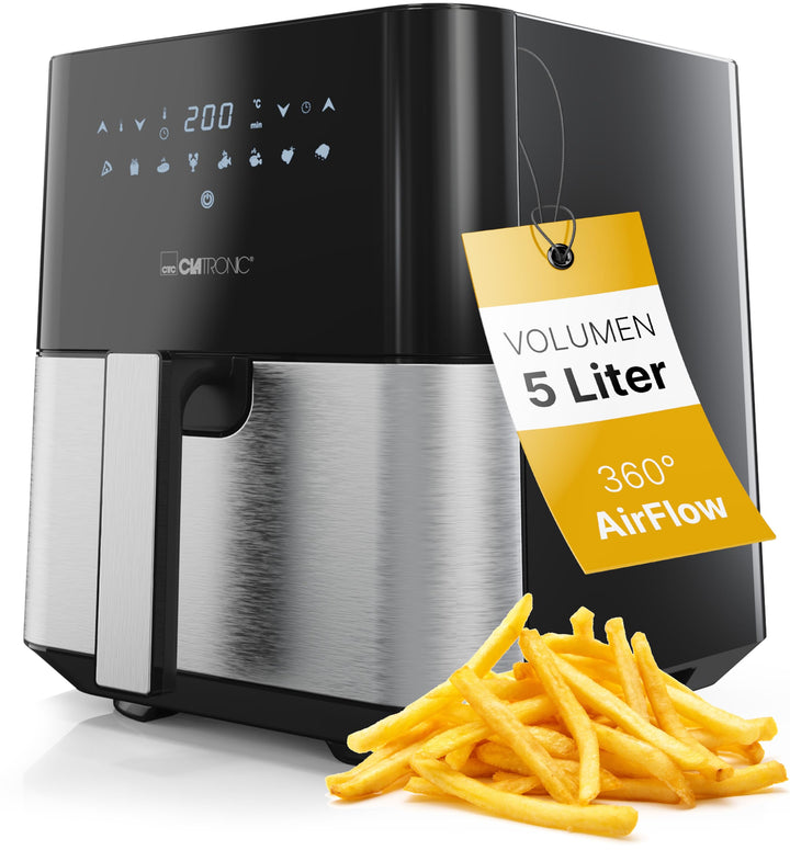 Clatronic® Heissluftfritteuse XXL - 5L Fritteuse | Heissluft für fettfreies frittieren| Edelstahl-Ai