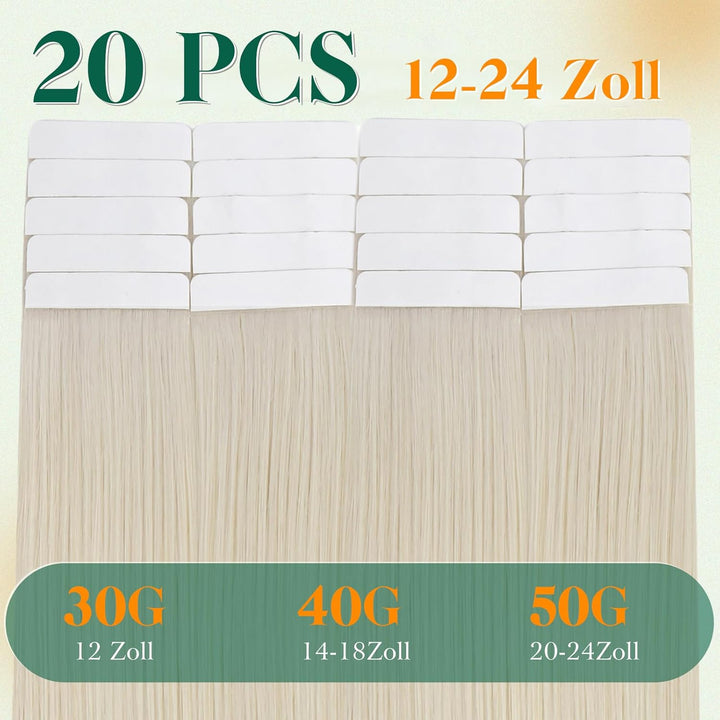 Easyouth Tape Extensions Echthaar Blond Tape in Haar Extensions Farbe Blond Weiss 12 Zoll 20g Echtha