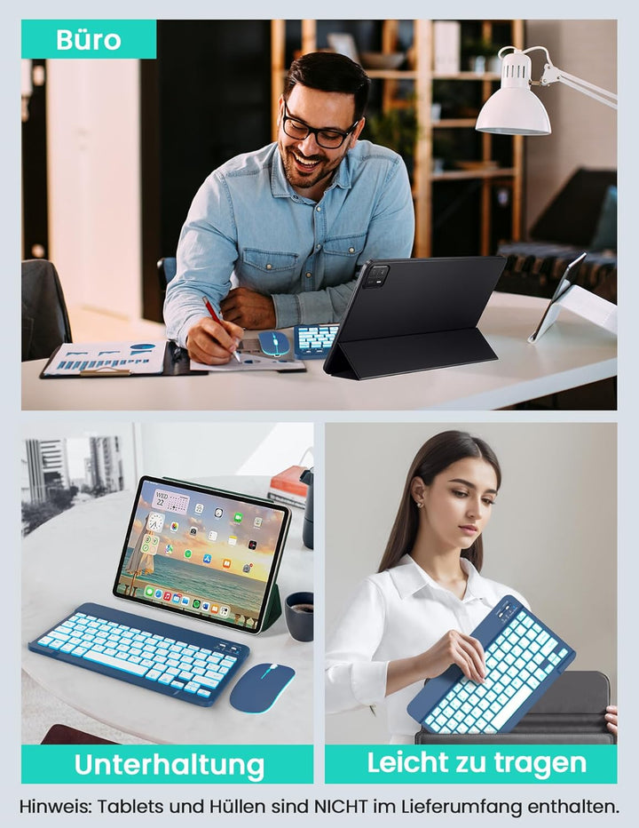 LAMA Kabellose Bluetooth Tastatur & Maus, wiederaufladbare Universal Tablet Tastatur, kompatible mit