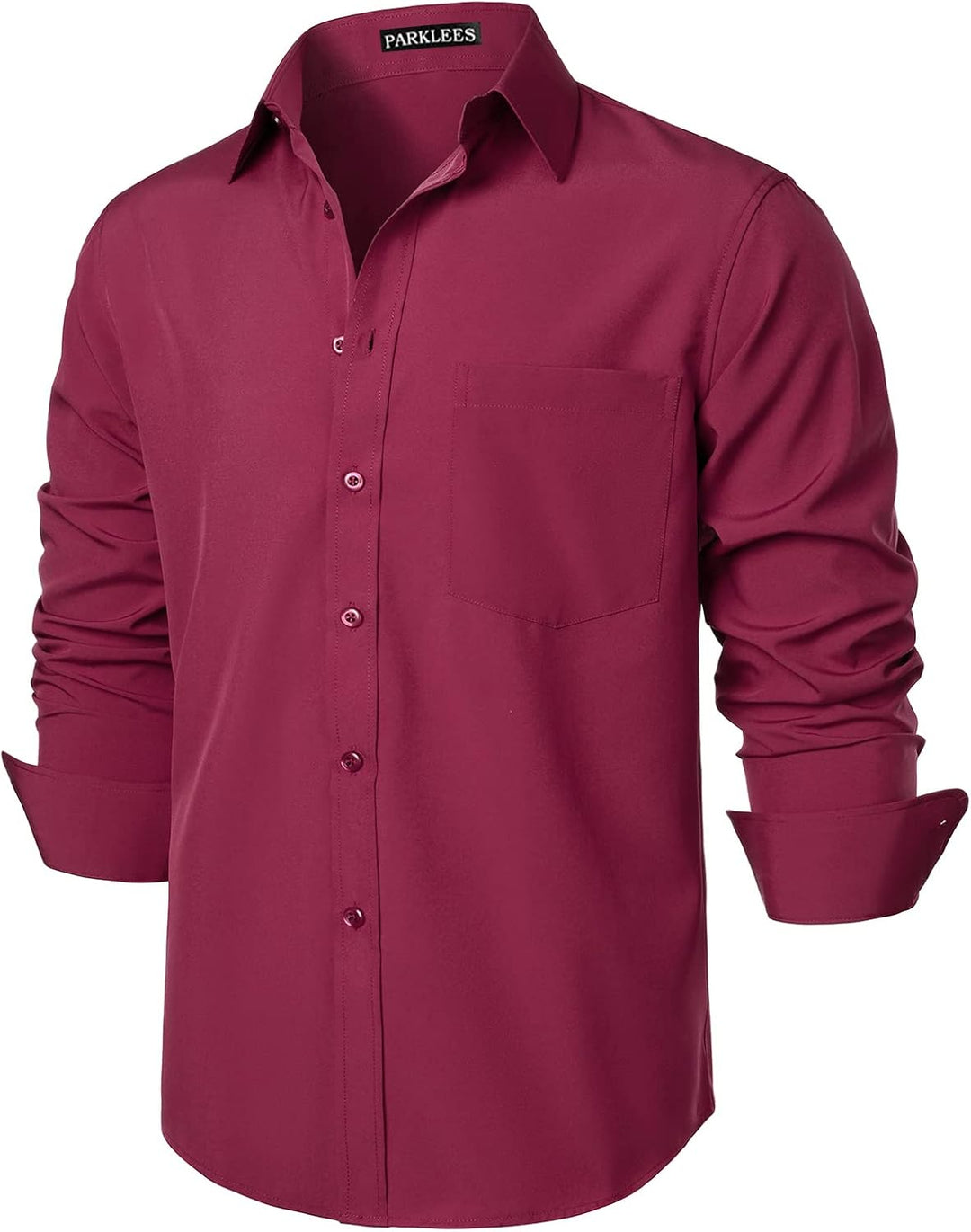 PARKLEES Herren Regular Fit Kleid Hemd Solide Faltenfrei Langarm Casual Business Button Up Hemden mi