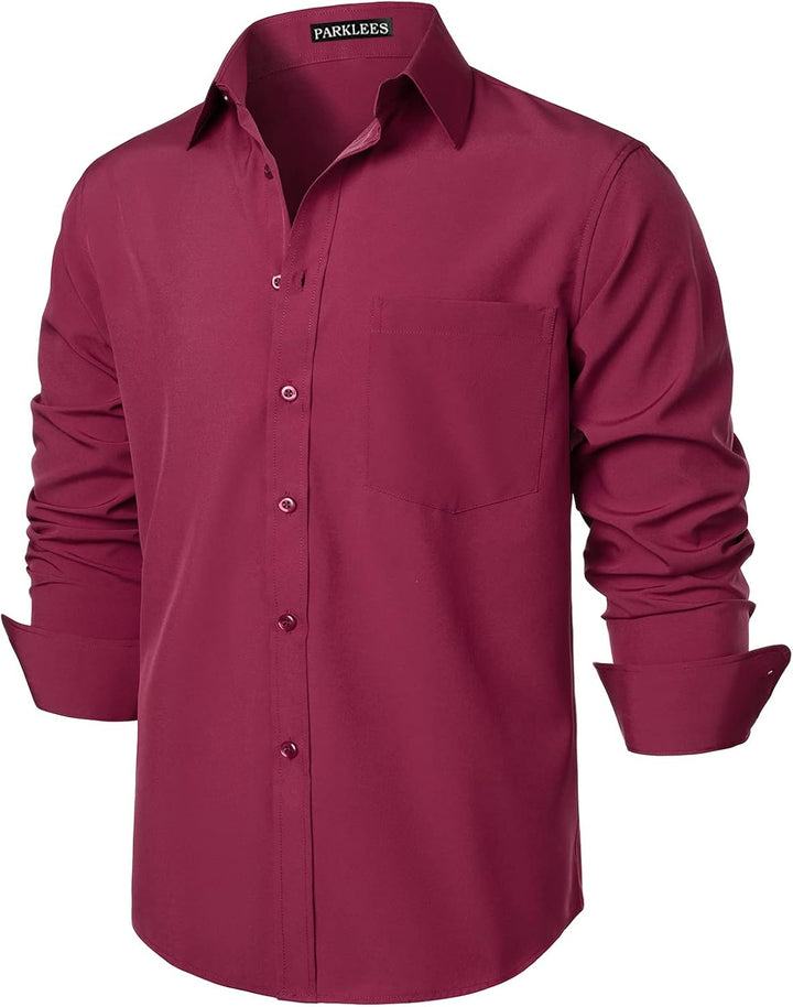 PARKLEES Herren Regular Fit Kleid Hemd Solide Faltenfrei Langarm Casual Business Button Up Hemden mi