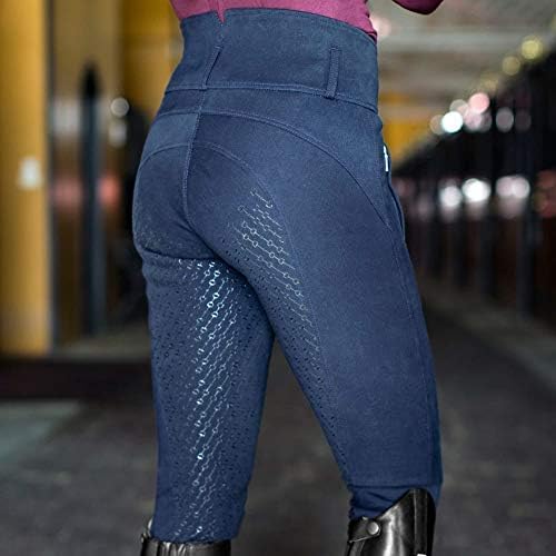 HORZE Damen Reithose Daniela, High Waist Stretch Reithose Vollbesatz mit Silikon Druck, Dunkelnavy