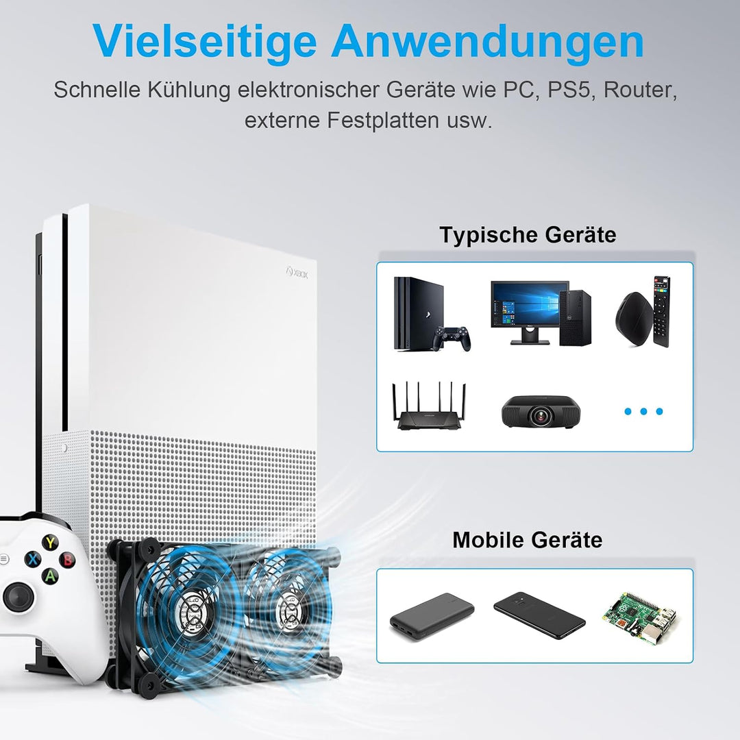 ELZO USB Ventilator, USB PC Lüfter 120mm 5V mit Stufenlose Geschwindigkeitsregelung, Leise Mini Tisc