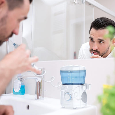 Sawgmore Elektrische Munddusche mit 10 Druckstufen und 8 Düsen，Professional Waterflosser für Zanrein