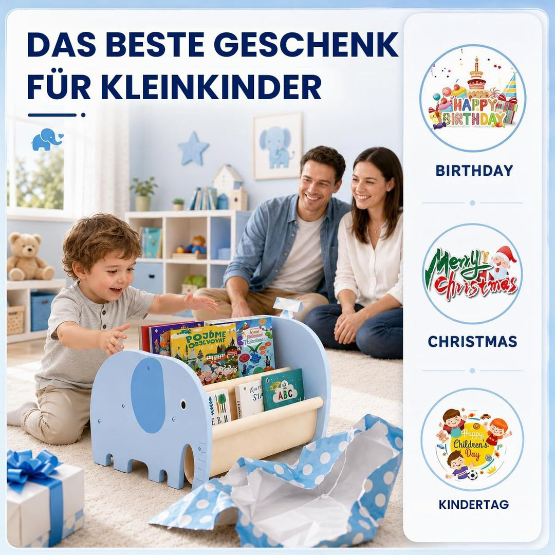 Kinder Bücherregal aus Holz,Montessori Baby Bücherregal mit 4 Ebenen für Kinderzimmer,Tragbares Kind