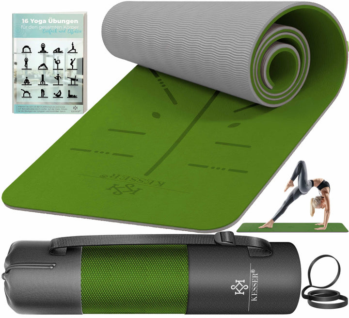 KESSER® Gymnastikmatte mit Tragegurt rutschfest TPE Yogamatte Gepolstert &amp; rutschfest Fitnessmatte,