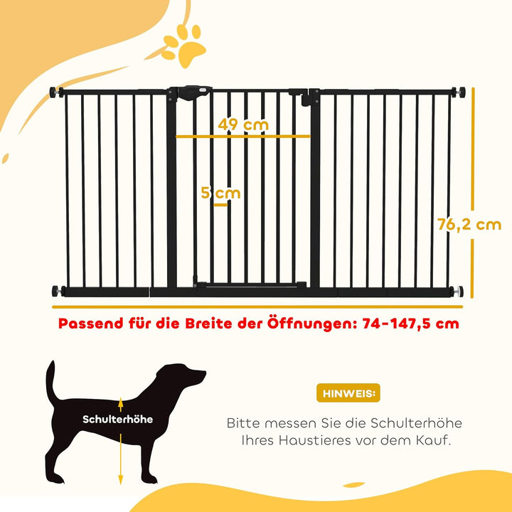 PawHut Türschutzgitter Hunde, Absperrgitter, 74-147,5 cm, Treppenschutzgitter für Haustier, Hundegit