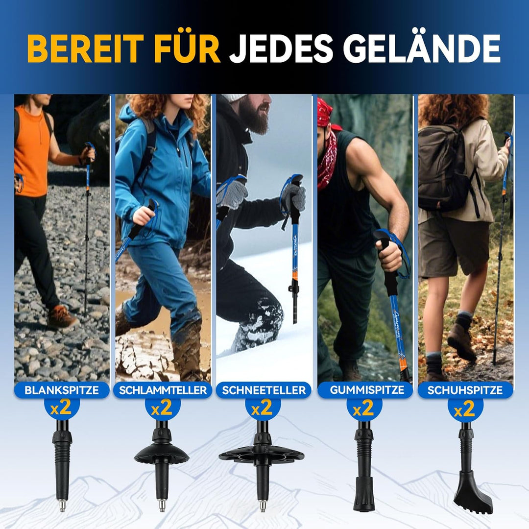 Clostnature Wanderstöcke Teleskop Aluminium - Nordic Walking Stöcke für Damen und Herren, 58-135cm L