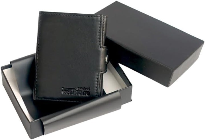 Minigeldbörse Herren schwarz Leder RFID Schutz, kleine Herren Mini Geldbörse, Mini-Geldbeutel Karten